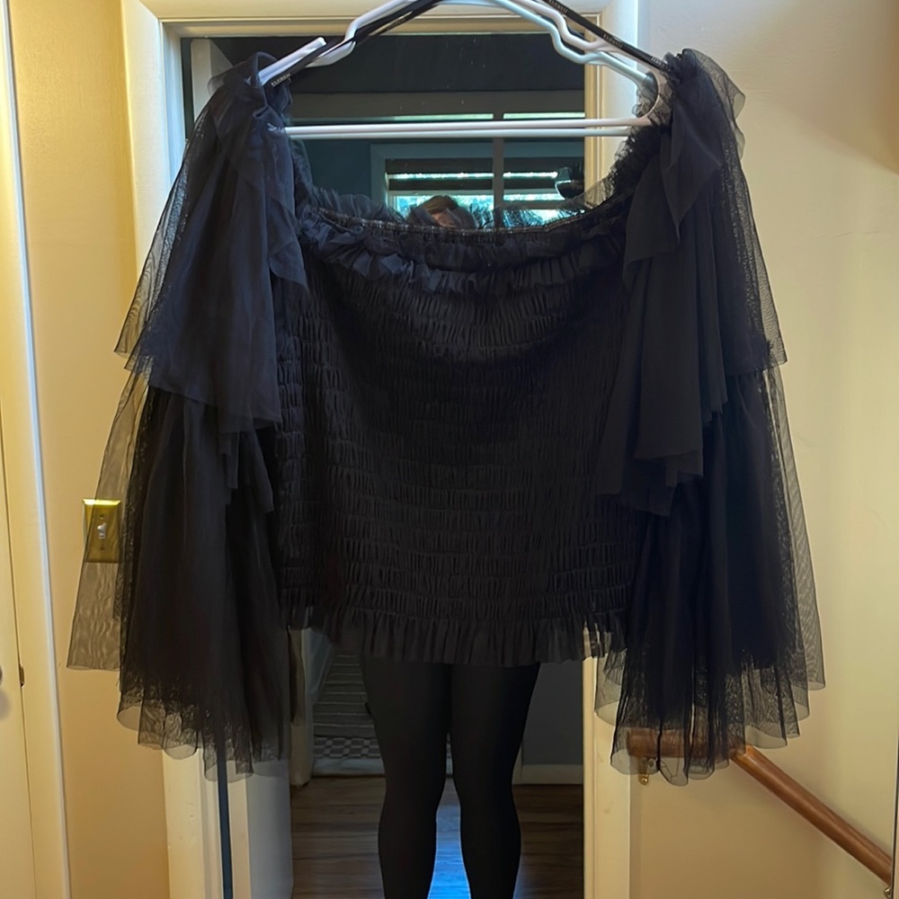 Off the shoulder statement sleeve plus size top